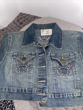 Crest Jeans Applique Cropped Denim Jean Jacket Size Sm Vintage