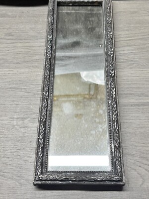 VINTAGE RECHTECKIGER WANDSPIEGEL SILBERFARBEN RAHMEN VERZIERTES DESIGN WASCHTISCH DEKOR