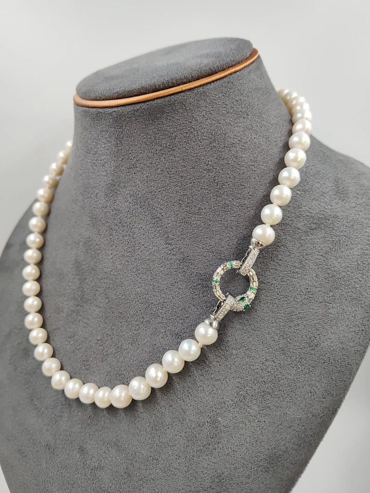 Collar de perlas de mar genuinas cadena de cuentas de gargantilla chapado en oro blanco de 7,8-8,0 mm Foto 4 de 4