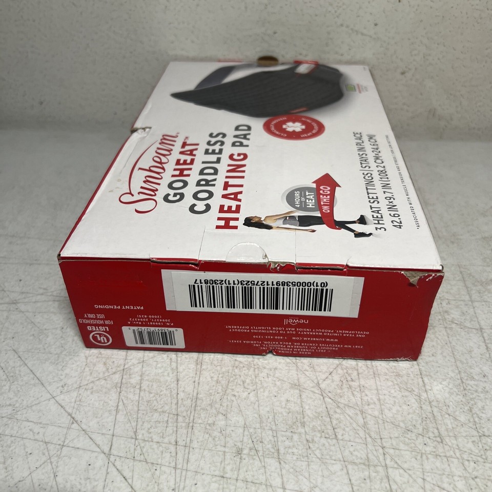 Sunbeam GoHeat Cordless Heating Pad Gray Heat On The Go Rechargeable