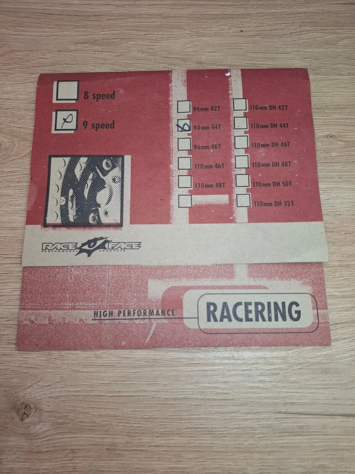 Retro Vintage Bicycle Parts NIB NOS RaceFace Chainring Sprocket 9-S, 94mm ,44T - Image 2 of 4