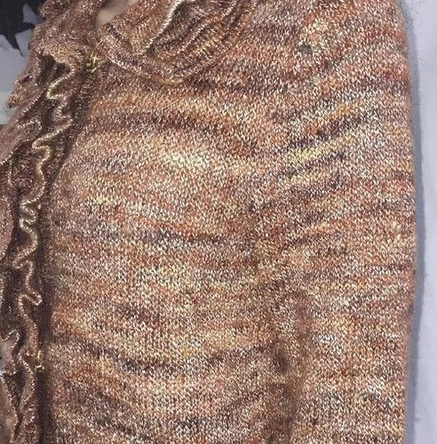 Ruby Rd. Ruffled Cardigan Small Sweater Marled Brown Snap Button Cover Up - Picture 4 of 12