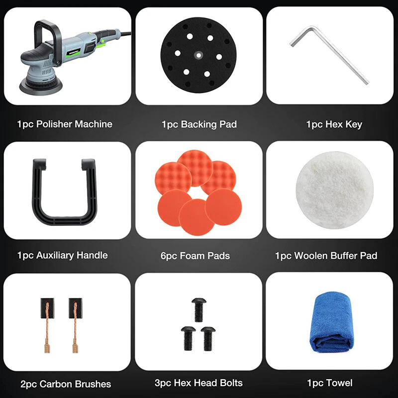 WORKPRO Pulidora Tampón 6" 1080W Doble Acción Pulidora Orbital Set 6 Velocidades Variables Foto 3 de 4