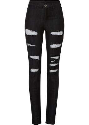 Super Skinny-Jeans mit Destroy-Effekten Gr. 36 Schwarz Denim Damenjeans Hose Neu