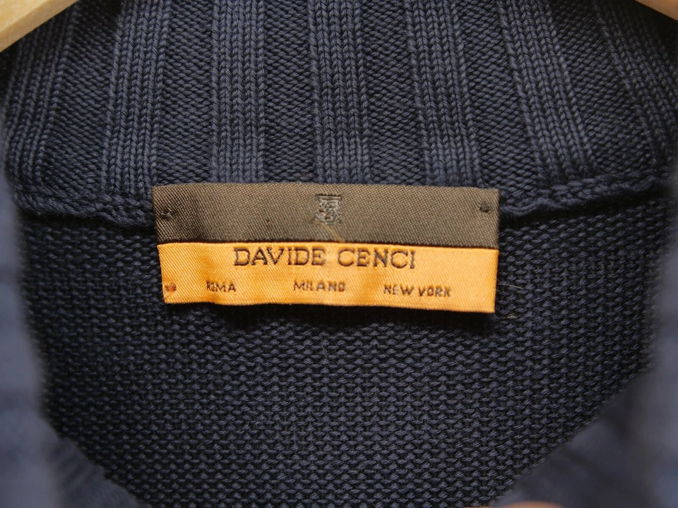 Suéter Davide Cenci Para Hombre 56 Azul Pullover 1/4 Cremallera Manga Larga Foto 3 de 4