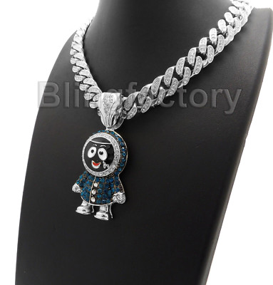 Hip Hop CZ ESKIMO pendant & 12mm 20'' Full Iced Cuban Choker Chain Bling Necklace