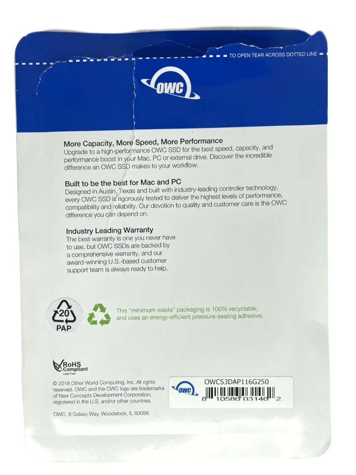 OWC Aura Pro 6G SSD 250GB SSD für MacBook Air 2010/12 Gebraucht Sehr Gut R1657 - Bild 2 von 4