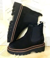 Free People DIBA True Dublin Platform Chelsea Boot Pull On Black Suede 37/7 NEW