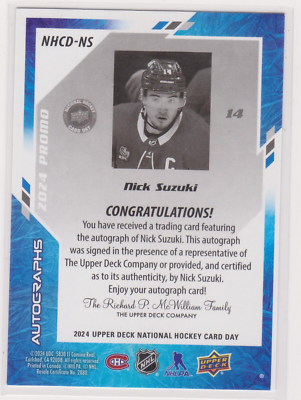2024 Upper Deck National Hockey Card Day Nick Suzuki Auto #NHCD-N5