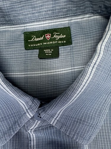 David Taylor Medium Blue Striped Short Sleeve Button Down Shirt with Pocket - Picture 3 of 10