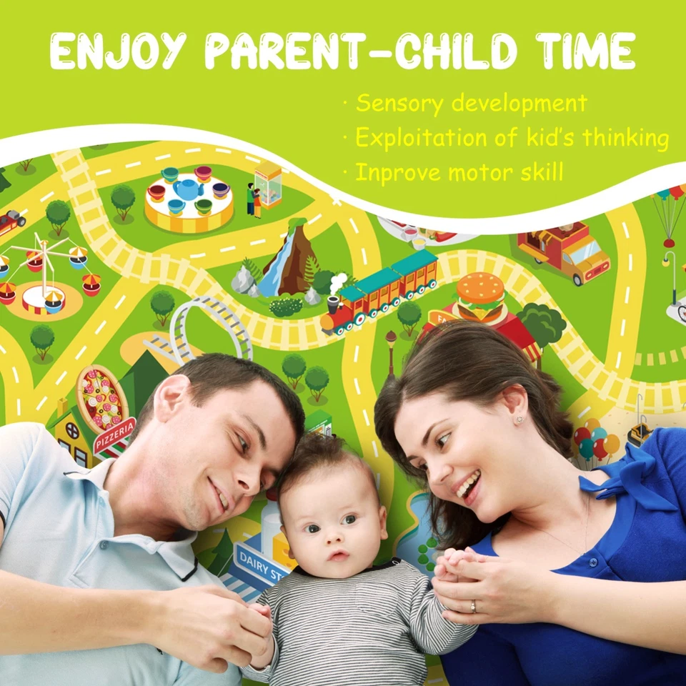 Alfombra para niños Alfombra de coche, Alfombra de pista para coche, Alfombra de juego para niños con carreteras, Lavable y antideslizante Foto 3 de 4
