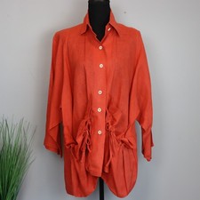 Vintage Heydari Orange Gathered Pocket Button-Up Blouse Size L