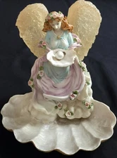 Gorgeous Seashell Angel Water Fountain 8.5"X7.75" Ceramic&Resin Battery Operated