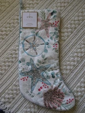 b Coastal Collection BEADED STARFISH SILVER DOLLAR SHELLS Christmas Stocking 22”