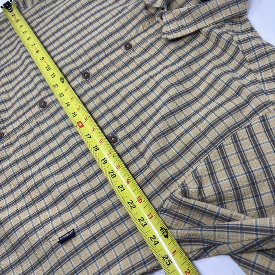 Patagonia Puckerware Shirt Men's L Yellow Plaid Short Sleeve VTG Button Front - Image 3 of 4