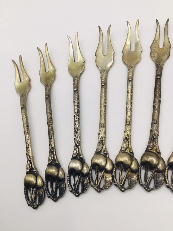 复古樱桃叉 9 件套九鸡尾酒叉 Watson Co 纯银 1920 — 第 3/4 张图片