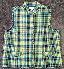 2014 Christopher  Banks XL XLarge Womens Green Plaid Button Pocket Quilted Vest