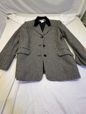 Vintage White Stag houndstooth blazer 12 velvet collar single button Wool 80s Us