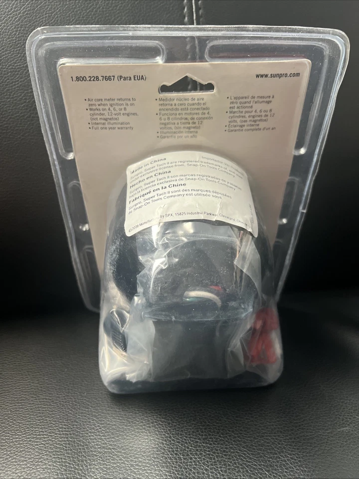 Sunpro Super Tach II RPM 3 3/8 Inch Black Chrome Bezel CP7901 Air Core Meter New - Image 2 of 2