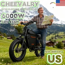 GT20 20" Fat tire Electric Motorcycle 6500W 60V 43AH Warrior E Dirt Bike  45mph