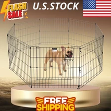 Foldable Puppy Playpen, 8-Panel 24" Metal Exercise Fence Indoor/Outdoor