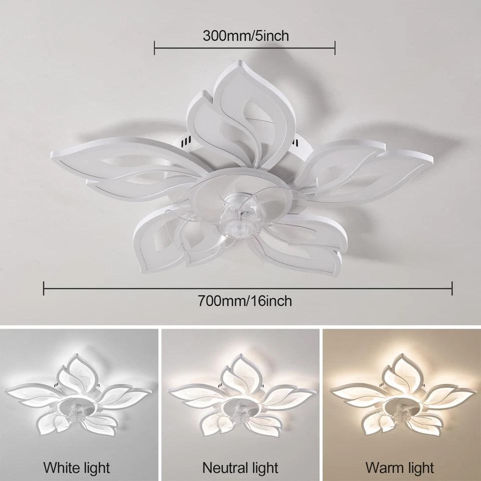27.6 Inch Modern Flower Ceiling Light with Fan, 6 Speeds with 5 Blades, Remot... - Image 3 of 4