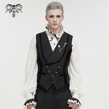 Devil Fashion Gothic Men Black Red Retro Gorgeous Jacquard Party Waistcoat