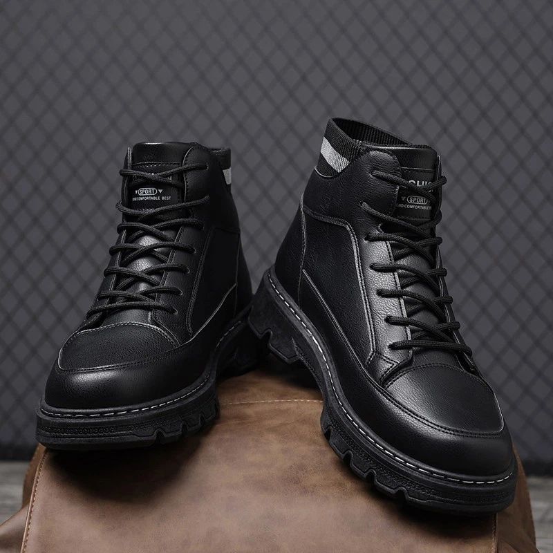 Men's High-Top Lace-Up Casual Outdoor Boots Rugged Thick Sole & Deep Tread Grip - Image 4 of 4