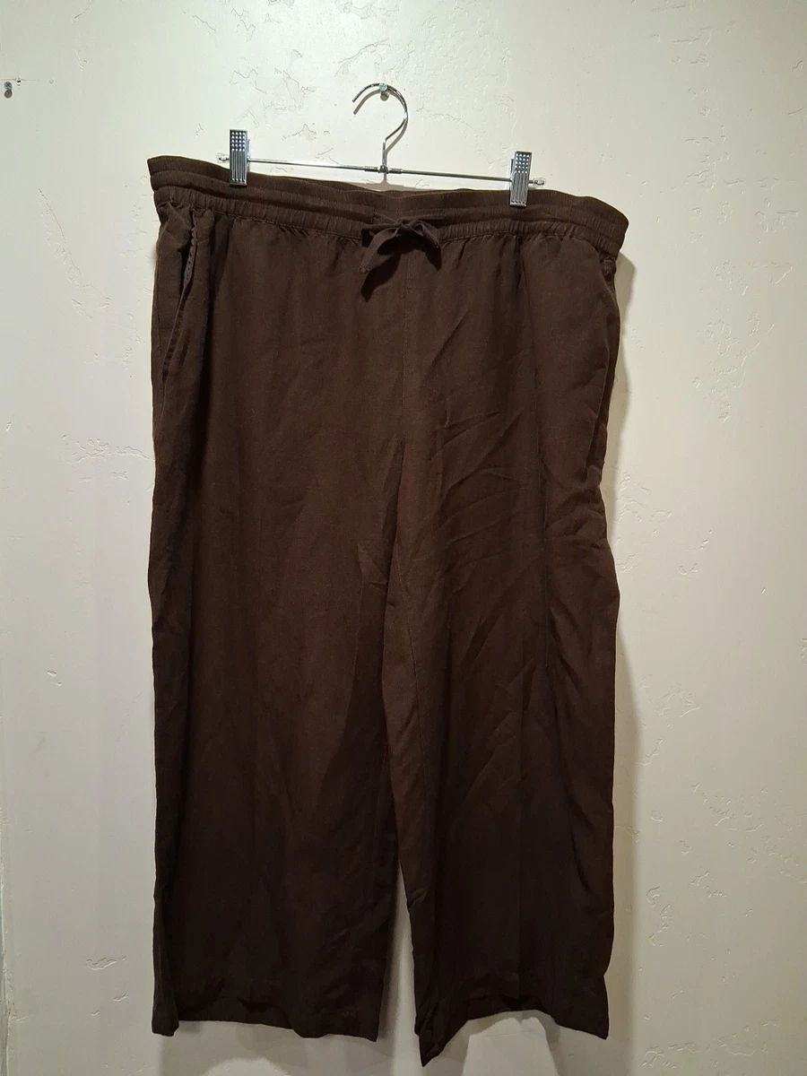Pantalon Large Coldwater Creek – Lin Marron – Brodé – Taille L – Vintage – Lagenlook