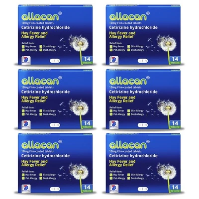 Allacan Cetirizine 10mg 84 Tablets – 3 Month Allergy & Hayfever Relief, Non-Drow