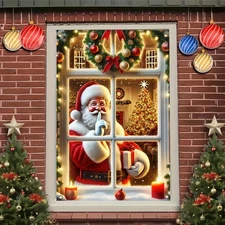 Christmas Backdrop Santa Claus Photo Background 31X47 Winter Window Decorations 