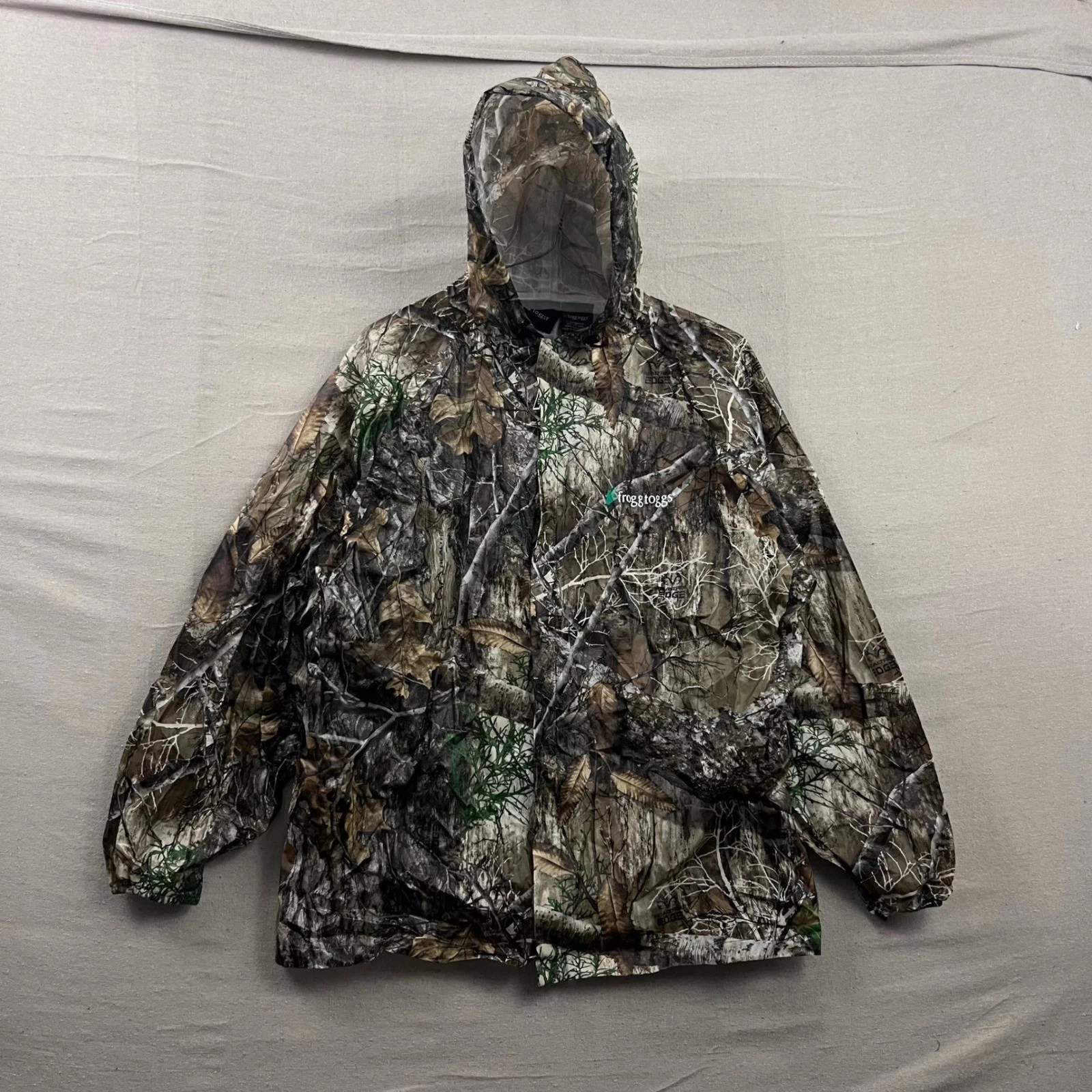 Frogg Toggs Rain Jacket Men Medium Camo Realtree Edge Hooded Packable Waterproof