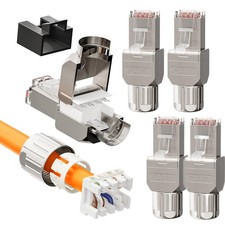 CAT7 RJ45 Toolless Connector 6 Pack, Zinc Alloy Shielded Tool Free Ethernet P...
