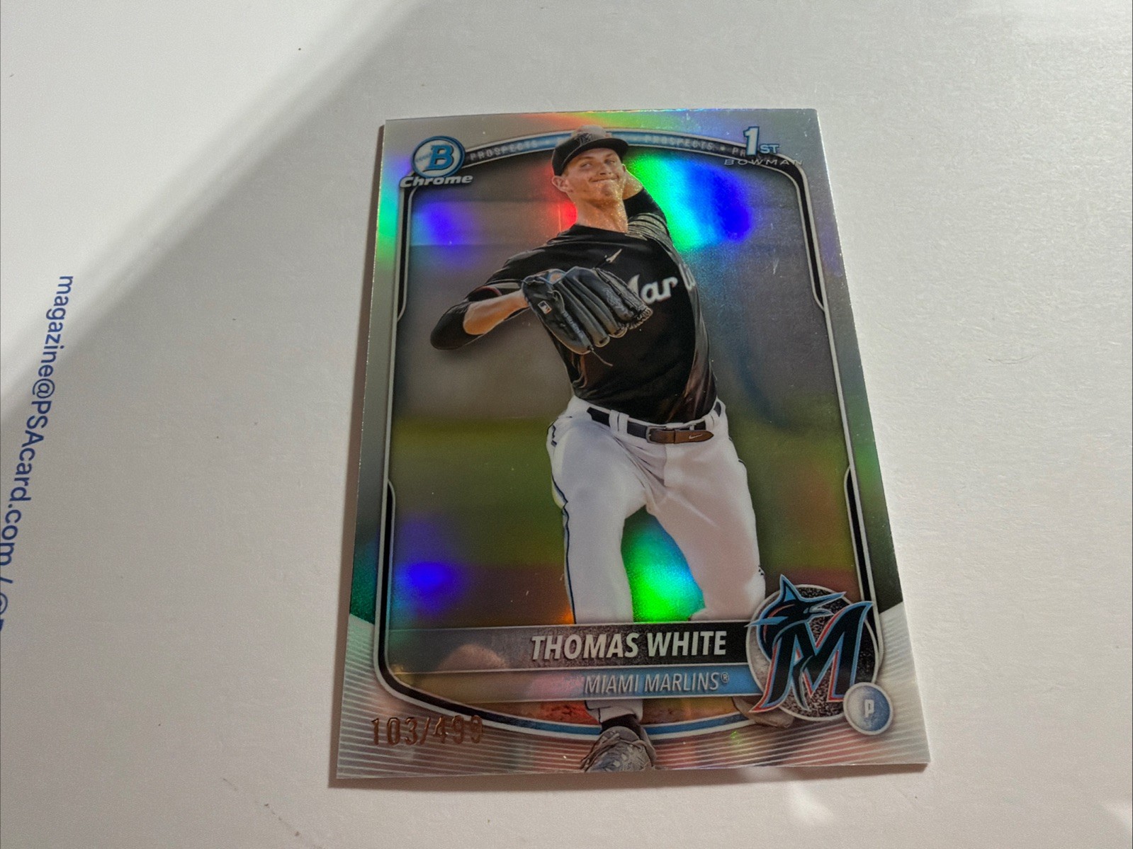 2025 Bowman Thomas White Chrome Refractor /499 #BCP-69 1st Prospect Marlins