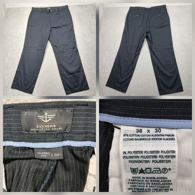 Dockers Signature Khaki Classic Fit D3 Pants Men's 38x30 Navy Pinstripe