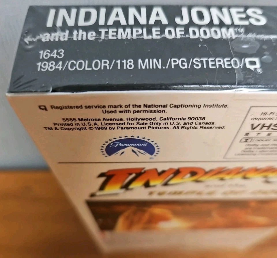 1984 Sealed Indiana Jones and the Temple of Doom VHS, Paramount Watermarks, New - Image 4 of 4