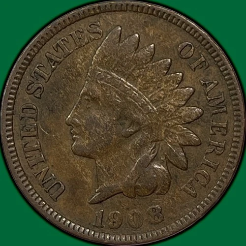 1908 Indian Head Cent Extremely Fine XF Coin #33219