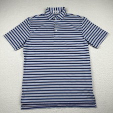 Peter Millar Summer Comfort Polo Shirt Men  s M Blue Striped Logo Golf Stretch