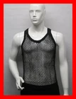 Men's Fitted in Black 100% Cotton String Vest Mesh Fishnet Muscle Tank Top