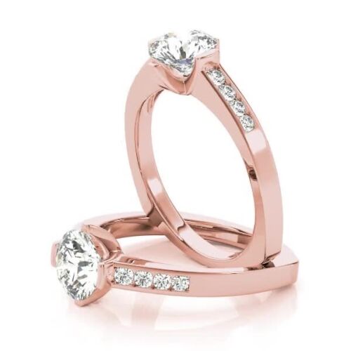 Anillo de aniversario de diamantes redondo simulado de 1,23 quilates oro rosa sólido de 14 quilates talla 8 - Imagen 2 de 5