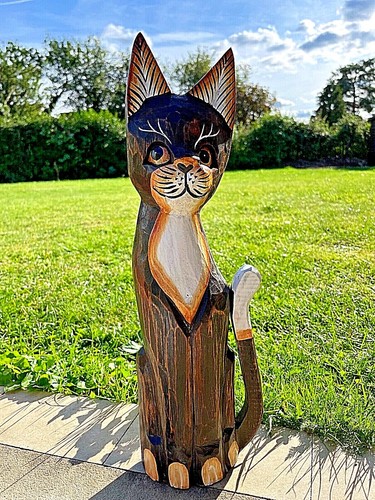 STUNNING HAND CARVED CAT FROM BALI INDONESIA - VARIOUS SIZES - Picture 3 of 6
