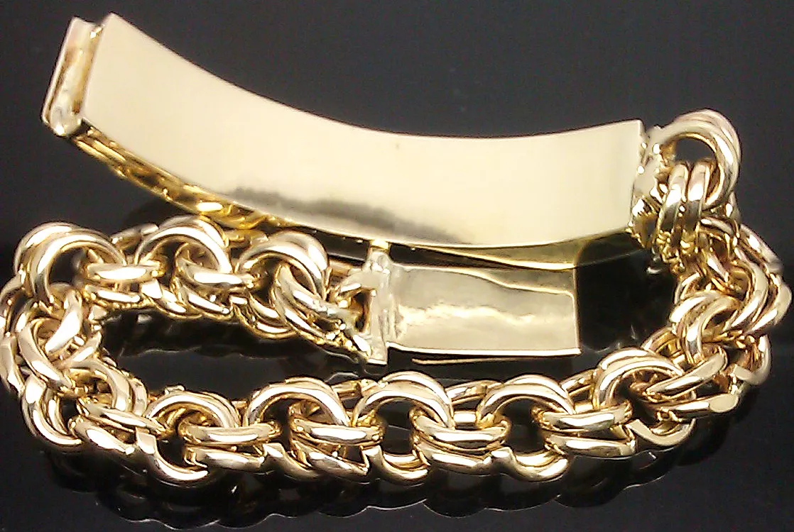 Real 10k Yellow Gold Chino Link ID Bracelet Men 8.5