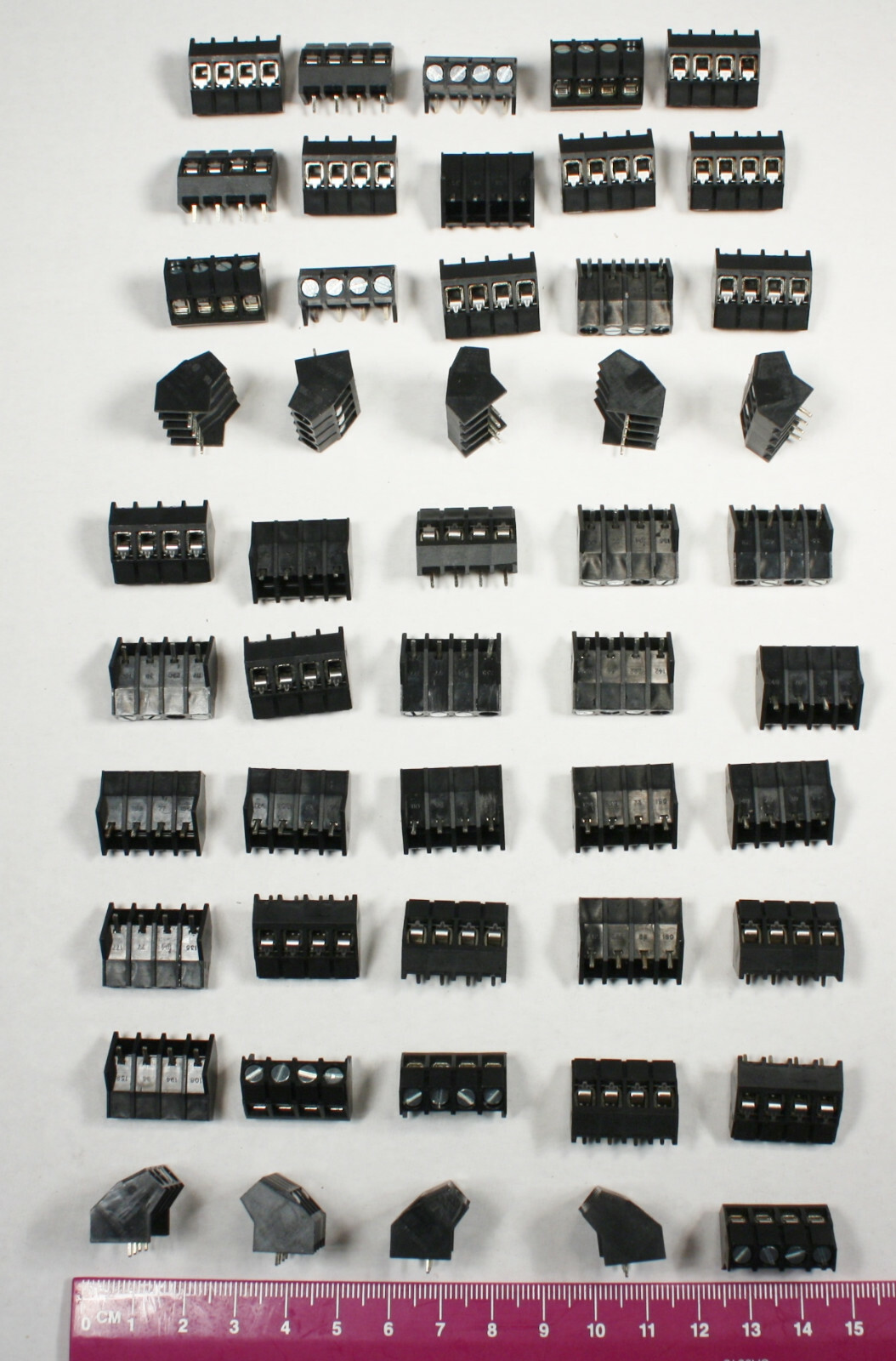 Lot of 50 Printed Circuit Board Terminal Blocks, 4 Screw Connections