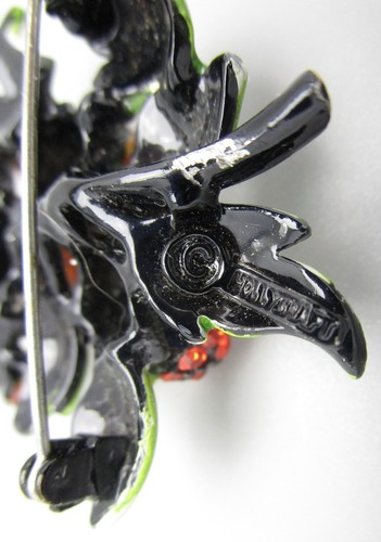 CHARMING VINTAGE HOLLYCRAFT ENAMEL RHINESTONE FRUIT BERRY BROOCH PIN - Picture 4 of 4