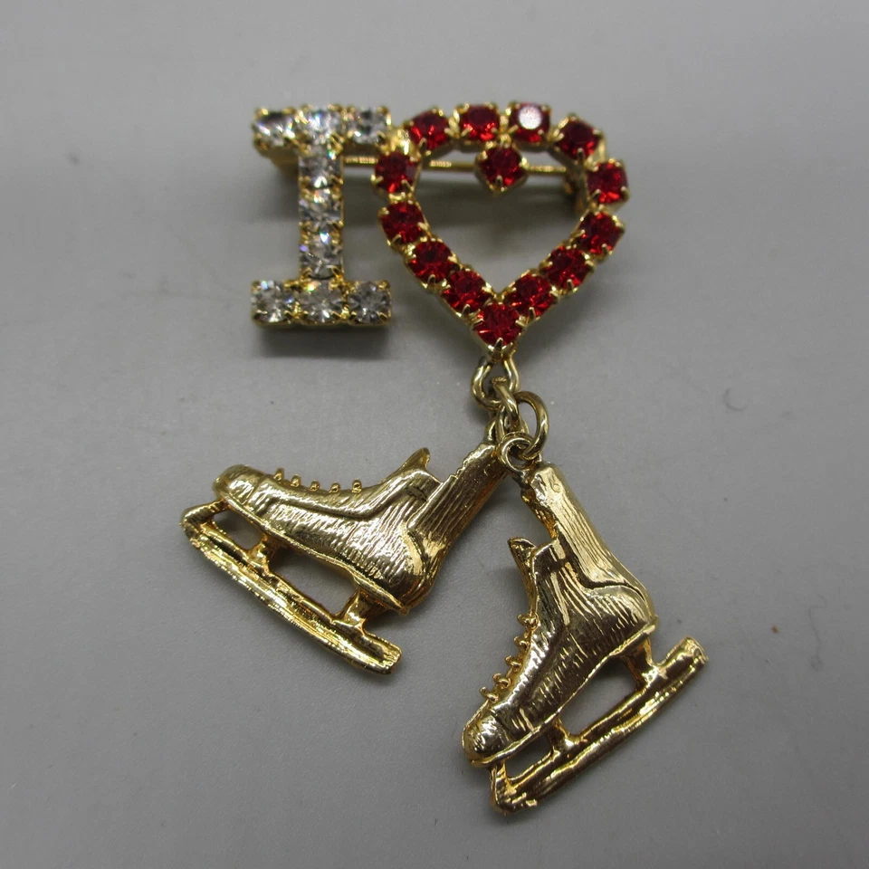 Broche I Love Patines de Hielo Estrás Corazón Rojo Transparente 2" Foto 2 de 4