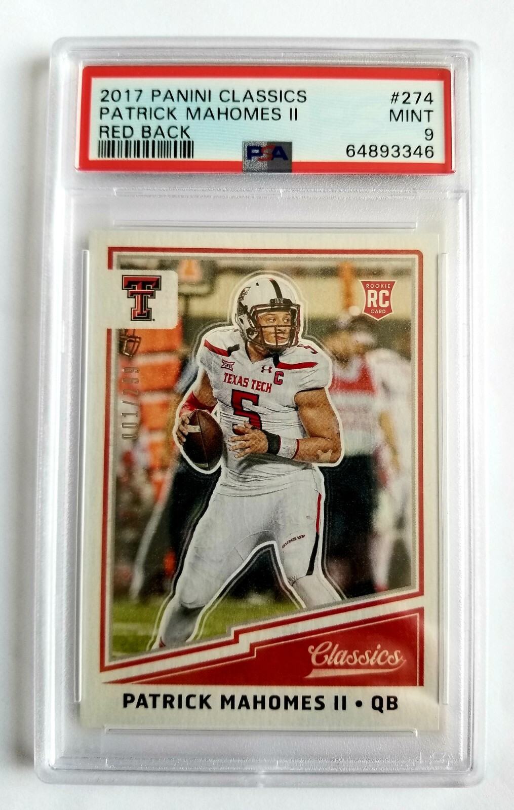 2017 PANINI CLASSICS RED BACK PATRICK MAHOMES RC! 1/299! PSA 9! 1/1! FIRST ONE!