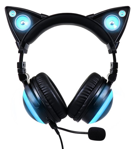 Cat Ear Headphones Black Bluetooth w/External Microphone 12color Free Conversion - Picture 2 of 5