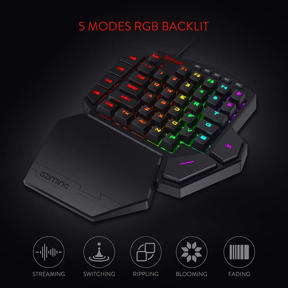 Redragon K585 DITI One-Handed RGB Mechanical Gaming Keyboard, Blue Switches, 7 - Image 3 of 4