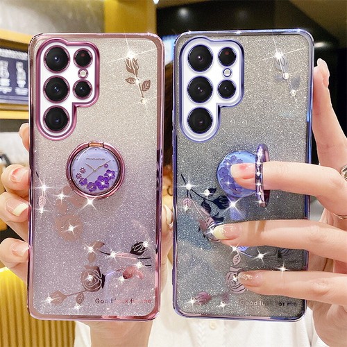 For Samsung S23 S22 Ultra S21 FE Note 20 Flower Shockproof Ring Stand Case Cover - Picture 2 of 12