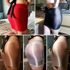 Women Oil Shiny Glossy Bodycon Short Dress See Through Micro Mini Skirt Lingerie
